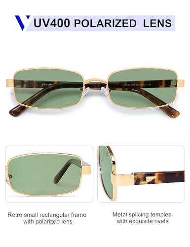 Image of VANLINKER Retro Rectangle Polarized Sunglasses for Women Men Small 90s Vintage Trendy Slim Narrow Rectangular Frame VL9684