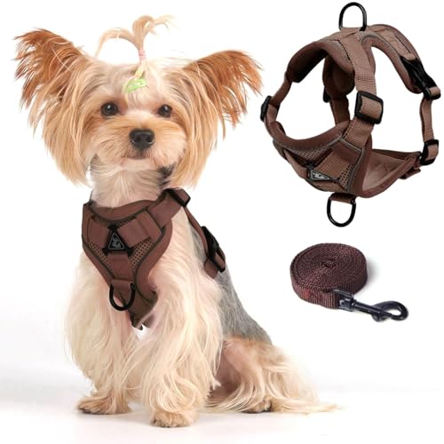 Vest Harness Leash Set for Small Dog Large Cat, Upgraded Escape Proof Adjustable Jacket with Lead for Puppy Fat Cat Outdoor Walking, Soft Breathable Mesh Coat with Reflective Strip (XL,Coffee Brown) by skmeditec - Used condition - CA$19.00