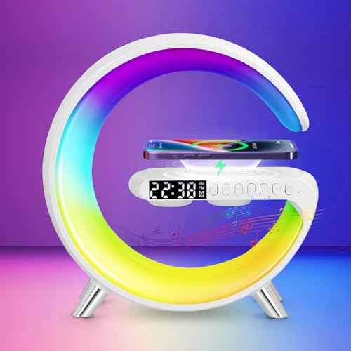 Jalann Smart Lamp Bluetooth Speaker with Wireless Charger, Dimmable Night Light G Speaker Lamp, App Control