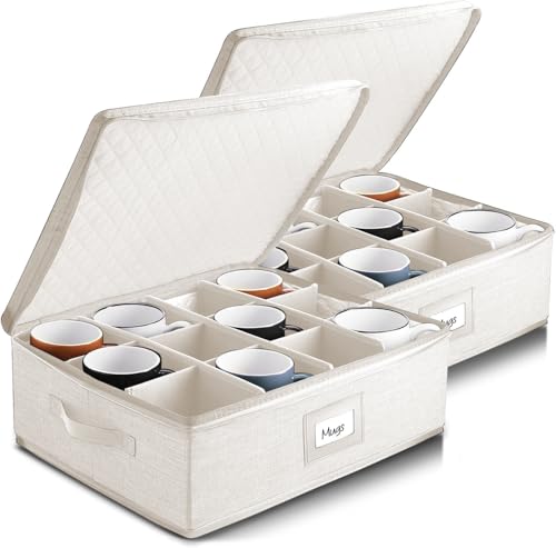 Image of Hearth & Harbor Hard Shell Mug Organizer, Cup and Mug Storage Box, Cream