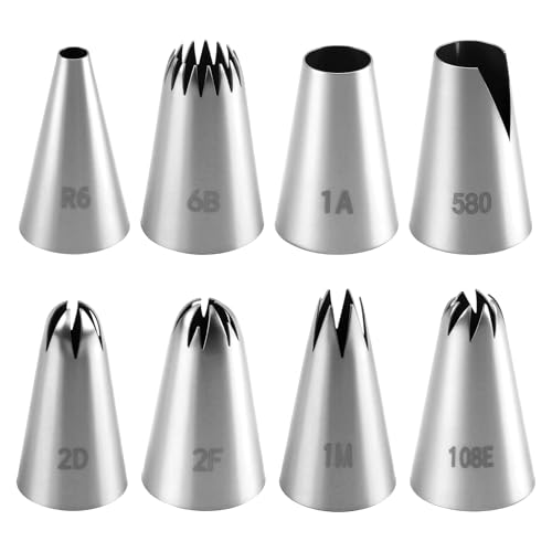 8PCS Grande Patisserie, Douilles à Pâtisserie Douille Patisserie Professionnelle (1M, 580, 1A, R6, 2D, 108E, 2F, 6B) Douille pour Décoration de Cupcake,...