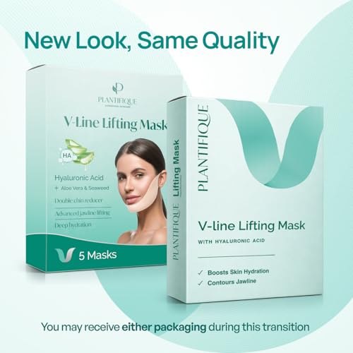 PLANTIFIQUE V-Line Kolagenowa Maska do Twarzy 5 szt. Pasek na Podbródek dla Kobiet i Mężczyzn V Line Lifting Mask z Kolagenem i Kwasem Hialuronowym Maska na Podbródek (1 sztuka (opakowanie 5 sztuk))