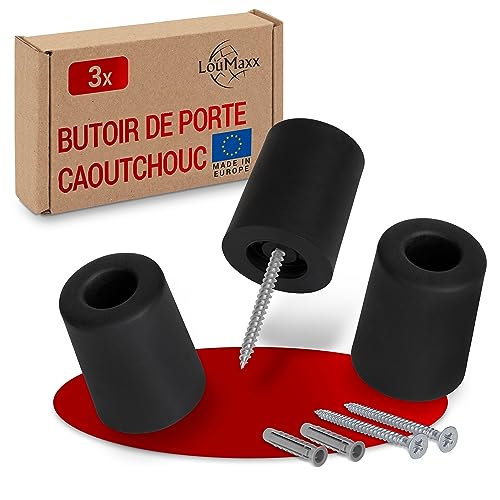 LouMaxx butoir caoutchouc à visser - bloque porte sol Ø 40 mm x 50 mm - butoir de porte en caoutchouc - Protection efficace contre les chocs - Lot de 3 noir