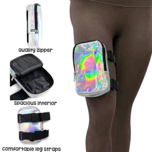 Generic Holographic Thigh Waist Pack with Adjustable Straps, Colourful Leg Bag for Women, Outdoor Hiking Travel Sport Use (Black)