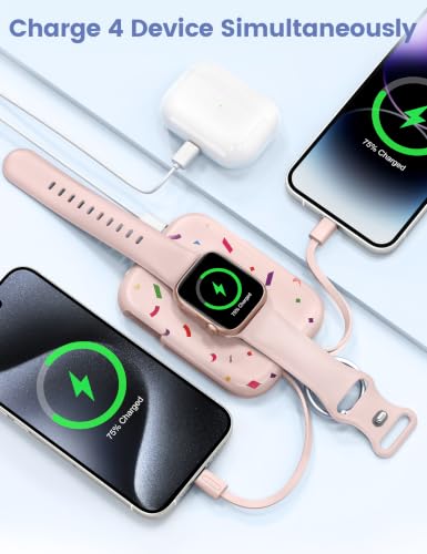 Image of RORRY CharmGo Portable Charger, 5000mAh Portable Charger Power Bank | Built-in Cables,Travel Keychain Battery Pack Essentions for Apple Watch 1~11 Series /Ultra /SE & iPhone Air /17 /16 /15 /14 /13 /12