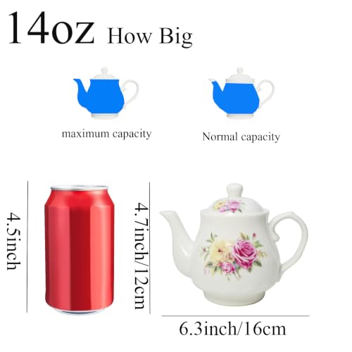 Image of European Style Porcelain Teapot 400ml, Small Chinese White Teapot with Flowers Coffee Tea Water Pot Vintage Ceramic Litter Kettle (14oz)
