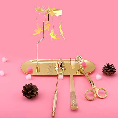 Manchda 5 In 1 Candle Accessory Set - Rotary Candle Holder - Candle Carousel Tray Plate, Wick Trimmer, Wick Dipper, Wick Snuffer, Gift For Candle Lovers, Wedding, Home Decor, Holiday (Golden Elves) #TOP27