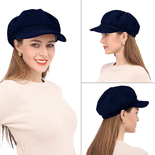 Panpacsight Women's Newsboy Hats Fall Wool Cabbie Beret Tweed Girls Paperboy Cap (2-Navy) #TOP2