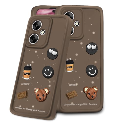 Image of AESTMO Back Case Cover for Cover for Redmi 13C / Poco M6 5G Cover | Cute Fun Cartoon 3D Ball | Coffee Silicone Case | Full Body Protection | Camera Protection Back Cover (Brown)