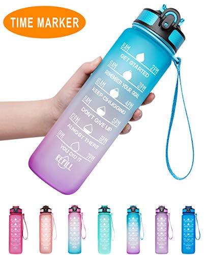 Venture Pal 32oz Motivational Fitness Sports Water Bottle with Time Marker & Straw