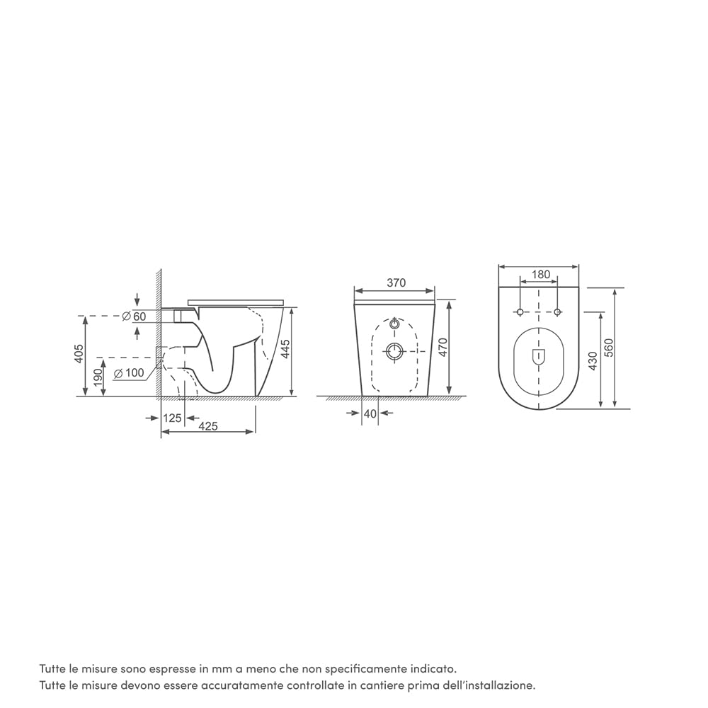 Sanitari filomuro comfort in ceramica bianco lucido vaso rimless h44,5 cm con copriwc soft-close e bidet Mod. Europa