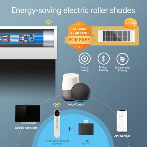 DENFOON 電動ブラインド リモコン付き、サーマル電動ブラインド【ソーラーパネル】カスタマイズ可能な自動ローラーシェード、Windows用遮光リモートコントロールブラインド、スマートブラインドへのアップグレード、ブラック、幅86.4 cm x 高さ182.9 cm [3]