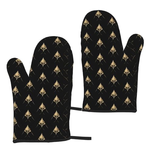 Gants de cuisine rétro texturés dorés imprimés B pour femme, gants de cuisine mignons résistants à la chaleur avec doublure en coton