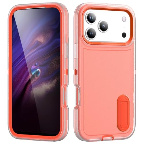 Coque iPhone 17 silicone antichoc pour éviter les rayures avec béquille transparente orange