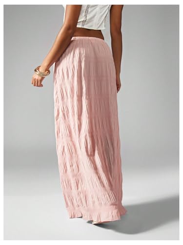 Milumia Women's Y2k Low Waisted Maxi Skirt Textured Ruffle Hem Flowy Long Skirts2