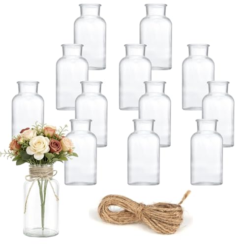 Set de 12 Jarrones de Vidrio 125ml con 10m Cuerda de Yute, Boca