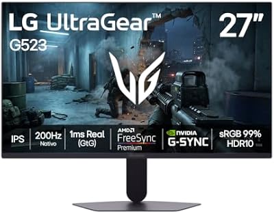 LG UltraGear Monitor Gamer 27" IPS 200Hz, 1ms (GtG), Full HD (1920x1080), HDR10, NVIDIA G-SYNC AMD, FreeSync Premium, sRGB 99%, Preto - 27G523B