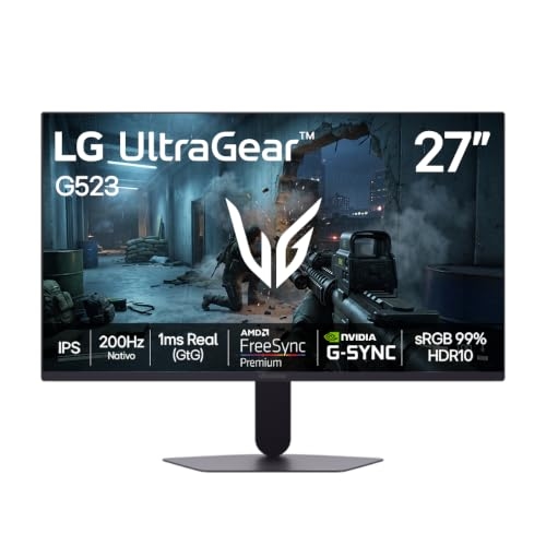 LG UltraGear Monitor Gamer 27" IPS 200Hz, 1ms (GtG), Full HD (1920x1080), HDR10, NVIDIA G-SYNC AMD, FreeSync Premium, sRGB 99%, Preto - 27G523B