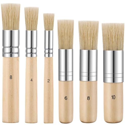 Uonlytech 6 Piezas Pinceles Profesionales de para Acuarela y Acrílico Cerdas Naturales de Cerda Mango de Madera Portátiles y Reutilizables para Artistas y Modelismo