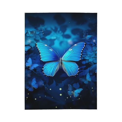 Couverture flanelle papillon bleu jeté de lit et plaid canapé