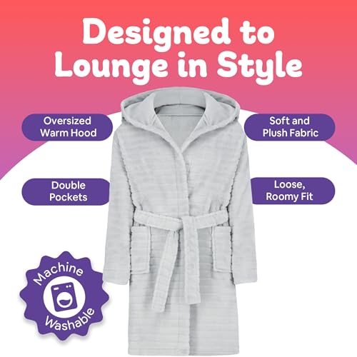 Image of US Angels Plush Robe For Girls- Plush Winter PJ Robe With Pockets, Hoodie & Belt- Ultra-Soft Bathrobe