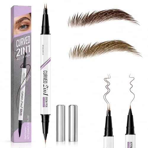 Image of Microblading Eyebrow Pen - Dark Brown Eyebrow Pencil - Waterproof Liquid Eye Brow Pen - Magic 2-Prone Micro Fork Brow Pencil for Natural Hair-Like Brows & Eyeliner, Long Lasting Makeup for Women