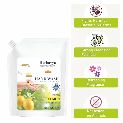 Image of Khadi Herbs Ayurvedic Lemon Hand Wash - Refreshing & Natural Cleanser with Antibacterial Protection | Energizing Citrus Formula, Gentle on Skin - 1000ml. (Refill Pack)