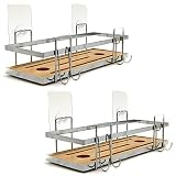 HOBYLIFE Self Adhesive Shower Shelves with Hooks, Wall Mounted Bamboo Shower Caddy, No Drilling Rust