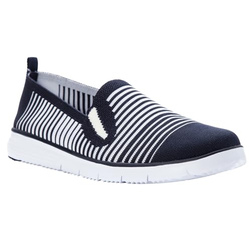 Image of Propet Womens Travel Fit Striped Slip On Sneakers Shoes Casual - Black, Grey