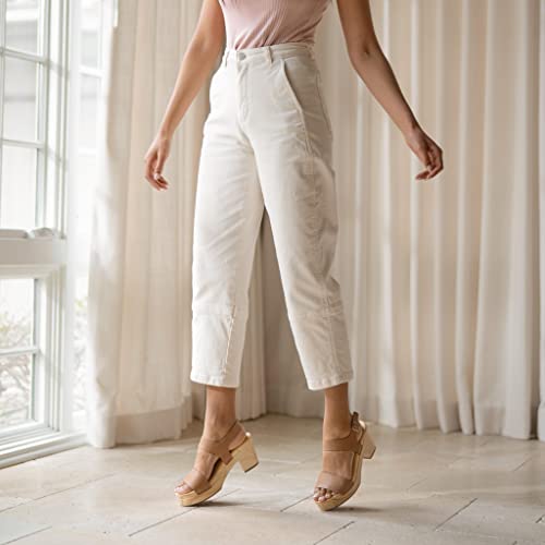 Nisolo Open Toe Clogs For Women - Elegant Chunky Heels For Women, Lightweight Wooden-Wrapped Sole Clogs For Women, Adjustable Ankle Strap Clog Platform Sandals Almond #TOP2