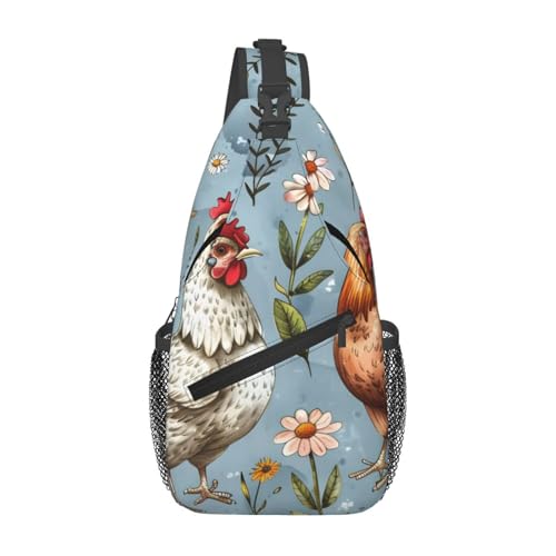 Bolsa colorida com alças ajustáveis na diagonal, Flores de galinhas, One Size