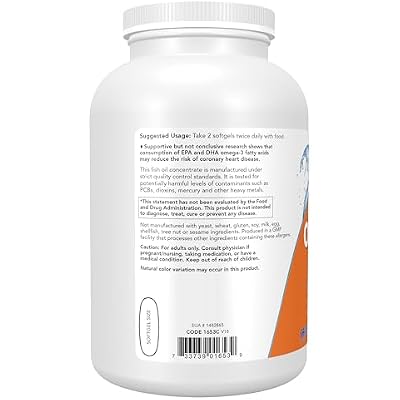 NOW Foods Supplements, Omega-3 180 EPA / 120 DHA, Molecularly Distilled, Cardiovascular Support*, 500 Softgels