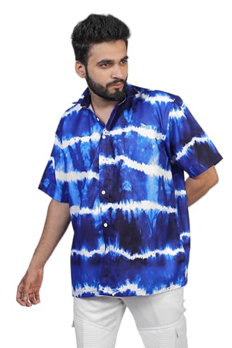 Image of Half Sleeve Relaxed Fit Men's Casual Shirt | Cotton Blend Oversized Shirts for Men Loose fit | Oversized Printed Shirts for Men | Men's Half Sleeve Relaxed Fit Shirt Fashion
