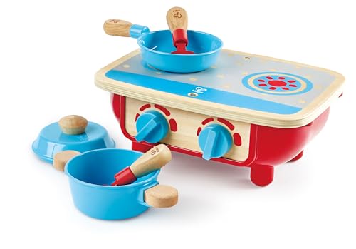 Hape Toddler Kitchen Set | Wooden 6 Piece Cooking Set, Pretend Kitchen Playset with Toy Stove, Frying Pan, Spoon, Spatula