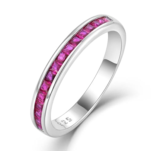 STARCHENIE Stackable Ring for Women | 925 Sterling Silver Eternity Band | Princess Cut Birthstone Rings Size 5-10