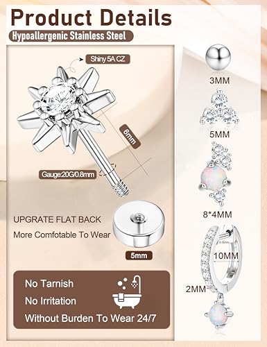 Florideco Gold Earrings for Women Trendy Flat Back Earrings Hypoallergenic 14K Gold Plated Earring Stacks for Helix Cartilage Piercing Jewelry Cz Opal Butterfly Flatback Earring2