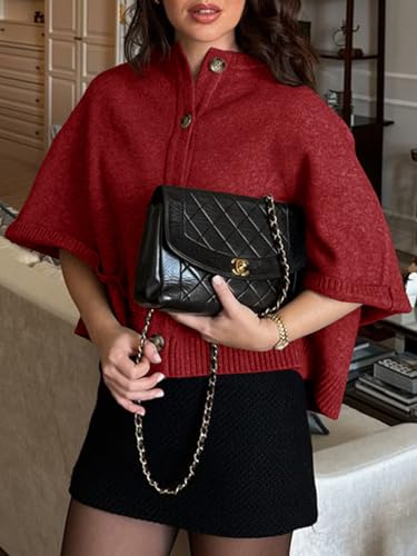 Image of Saodimallsu Womens Cropped Cape Cardigan Button Up Crew Neck Jacket Shawl Fall Trendy Knit Sweater