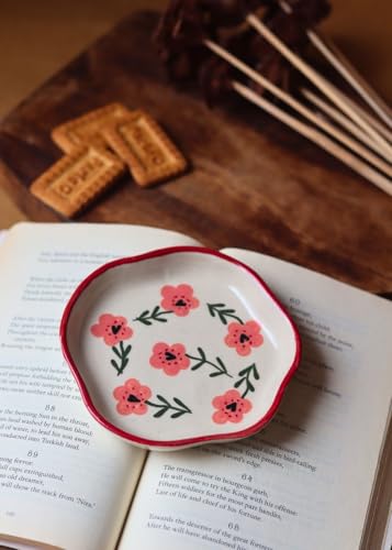 Image of WEAVING HOMES Poppy Flower Handmade Dessert Plate, Size: 11 cm Microwave & Dishwahsher Safe (Set of 1)