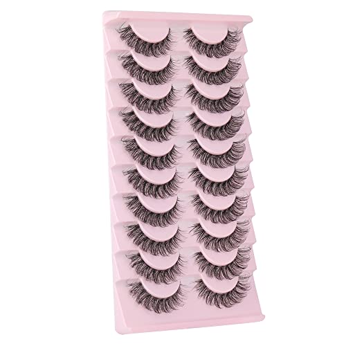 Wiwoseo Eyelashes Clear Band Natural Wispy Fluffy Russian Strip Lashes 3D Effect 16Mm Cat Eye False Eyelashes 10 Pairs Pack #TOP5