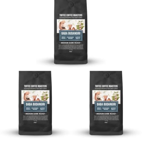 Image of Toffee Coffee Roasters | Baba Budangiri Coffee, Medium Dark Roast, 1000 g | Grind: Whole Beans, Speciality Blend, 100% Arabica | Speciality Coffee | Freshly Roasted (Pack of 3)