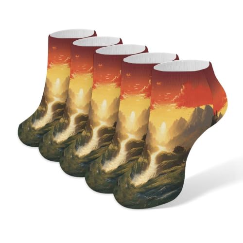 WSOIHFEC Rising Sun Ankle Sock for Men Women,Stocking Moisture-wicking, Grippy Socks for All-Day Comfort,5 Pairs