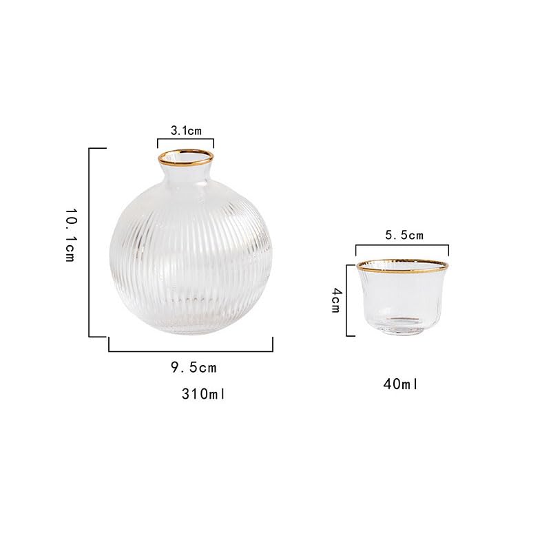 Xilin-872 Karaffe 5Pcs Vertikale Streifen Sake Topf Transparent Phnom Penh Glas 1 Topf 4 Schuss Glas Karaffe Wein Set Schnaps Spender Wein Separator Wasserflasche(Color:B)