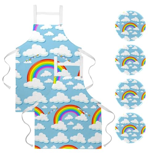 Tablier de cuisine multicolore à motif nuages arc-en-ciel pour un style unique
