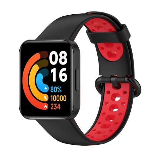 Image of YODI Soft Silicone With Metal Buckal Classic Strap Bands for Redmi Watch 2 Lite /Redmi GPS Smart Watch Only, Comfort and Flexible Straps for Men Women and Kids (BLACK-RED)