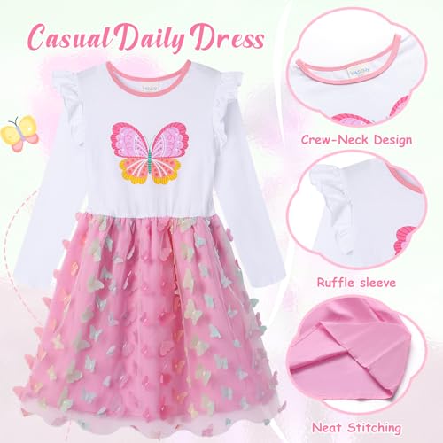 VASCHY Party Dress for Girls, Cute Tulle Dress Ruffle Sleeve Birthday Holiday Outfit Clothes for 3-9Years4