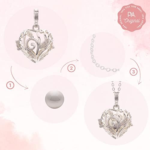 PYA"The Angel Caller" necklace 925 sterling silver 18 inch with pendant and sound ball | Individual women's engelsrufer jewellery made of heart pendant, guardian angel necklace and chime ball.