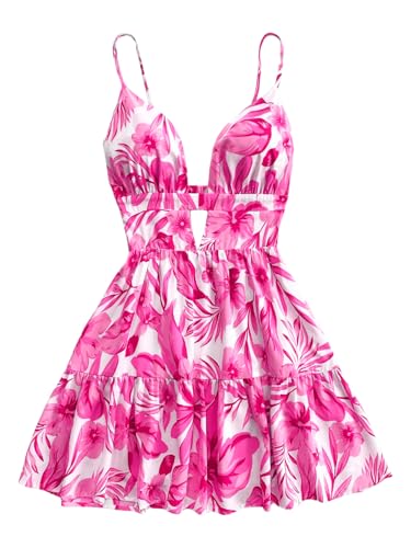 Image of Floerns Women's Sleeveless Butterfly Print Cut Out V Neck Tiered Mini Cami Dresses