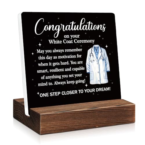 PUVOXHO Congratulations on Your White Coat Ceremony Acrylic Sign with Wooden Stand, Doctor Graduation Keepsake for Future Doctor, Medical School Graduation Gifts for Physician Assistant, DO, DPT, MD