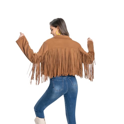 Fringe Jacket, Western Cowgirl Faux Suede Leather Jacket Tassel Crop Moto Top Country Concert Outfits for Women.4
