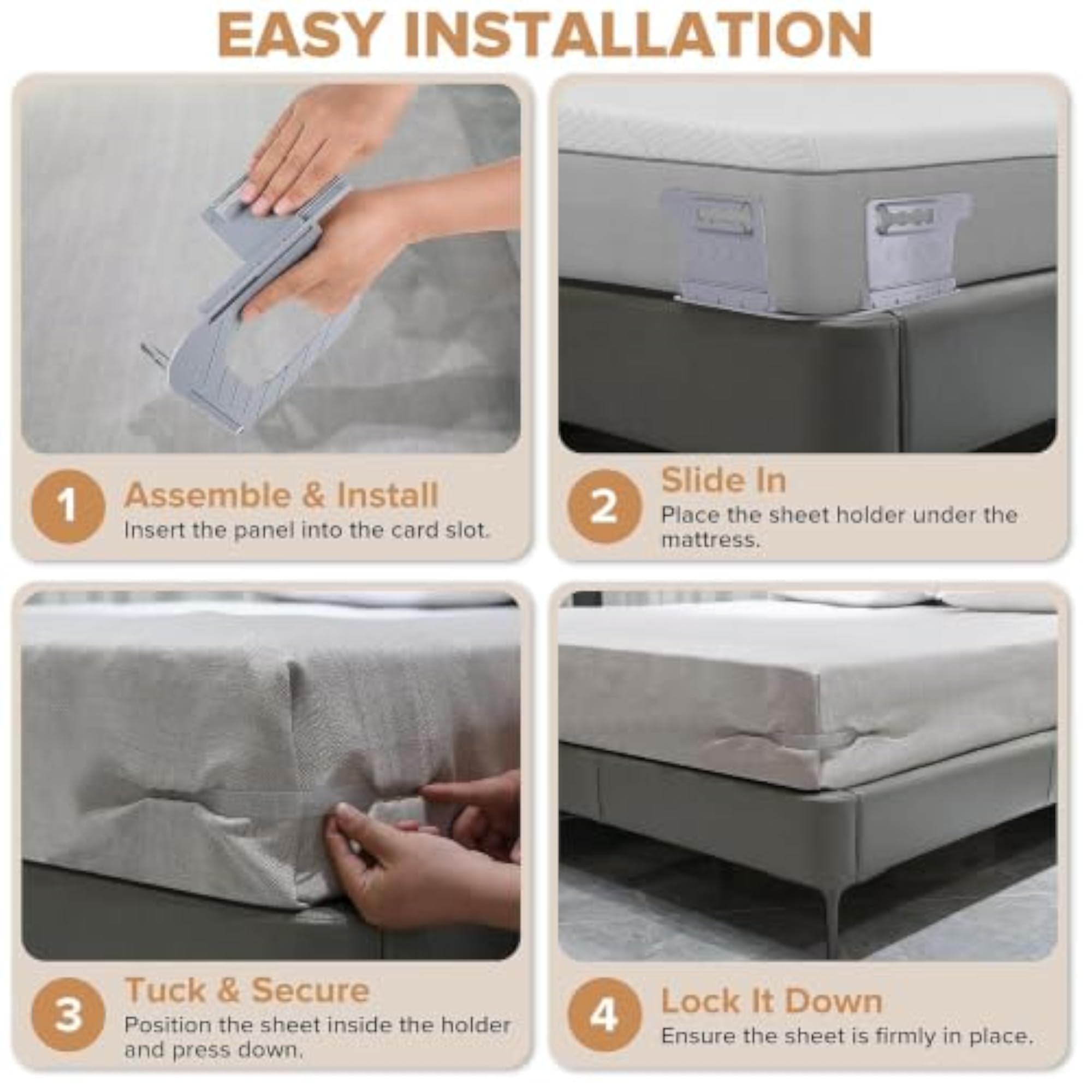 4X Lock Sheet Holders Anti Slip Bed Sheet Holders for Corner Gray